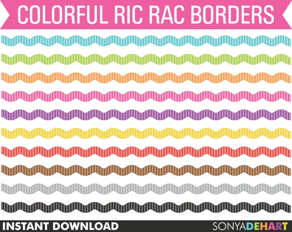 80% Off Sale Clipart Borders Bright Colorful Ric Rac Wavy Ribbon Zig 