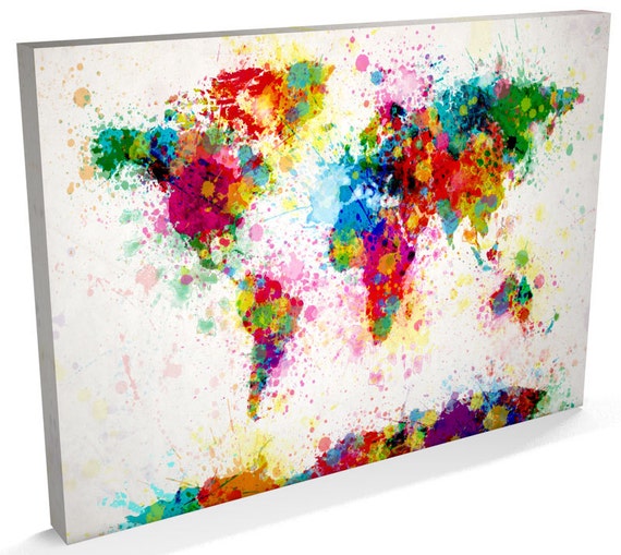 Paint Splashes Map Of The World Map Canvas Art Print 168