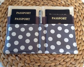 Family Passport Holder, Chevron Passport Cover, Holds 4 Passports, International Travel, Gray Chevron Polka Dot Lining, Travel Accessory