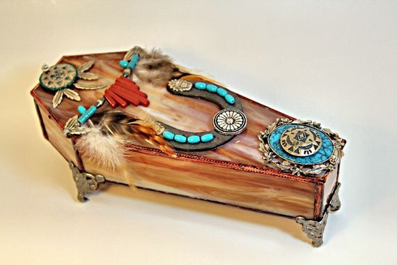 Native American Coffin Box Stained Glass Jewelry Box