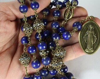 Miraculous Seven Sorrows Rosary 7 decades of 7 beads Lapis bronze made Oklahoma