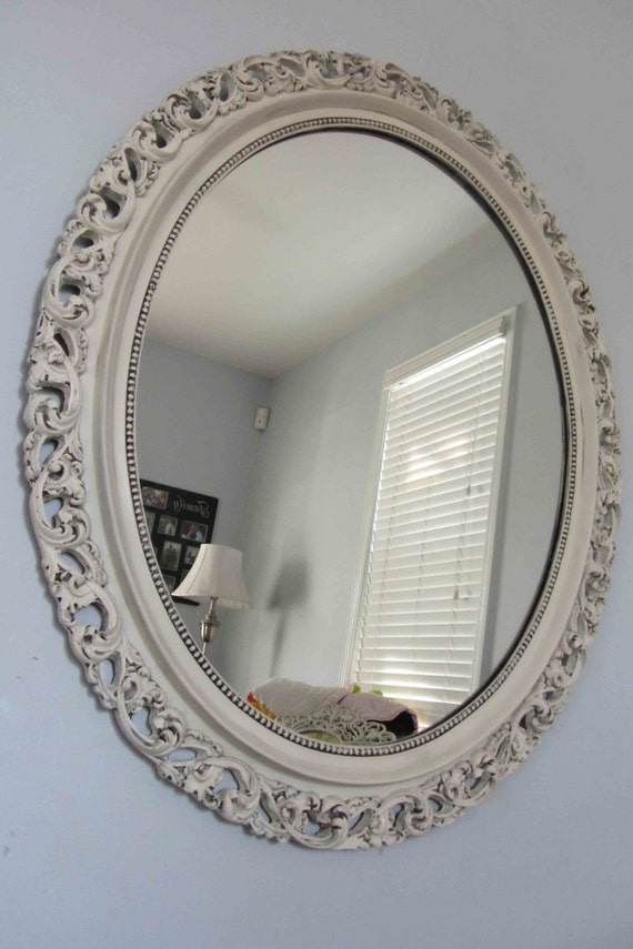 Vintage Heirloom White Ornate Large Round Mirror Black