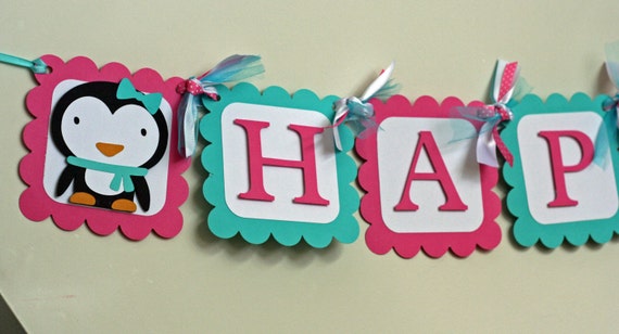 Penguin Banner Penguin Happy Birthday Banner by AngiesDesignz