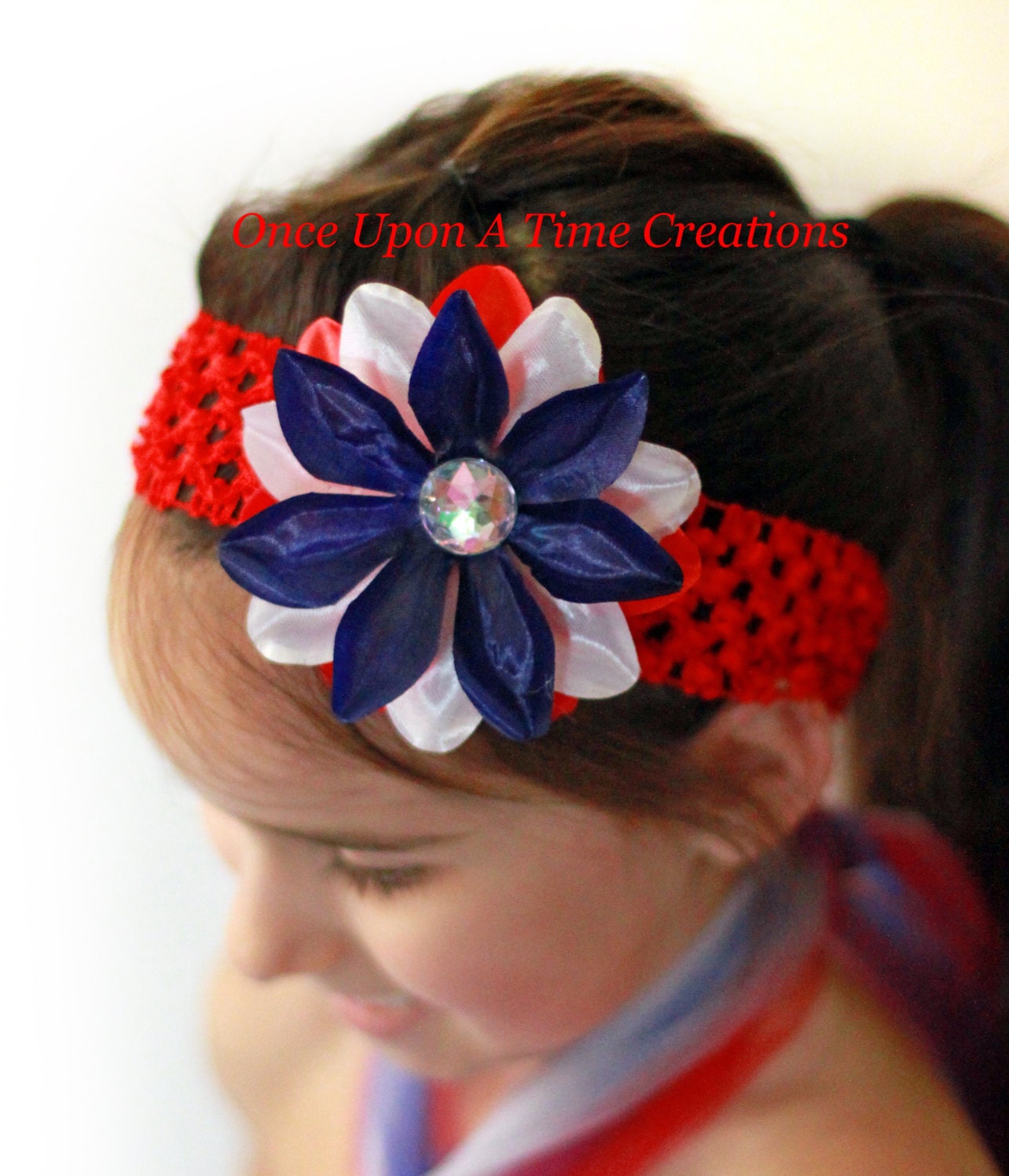 Red, White, and Blue Layered Lily Headband - 2 in 1 Interchangeable Clip and Band - 4th of July Hairbow - Independence Day Hair Bow