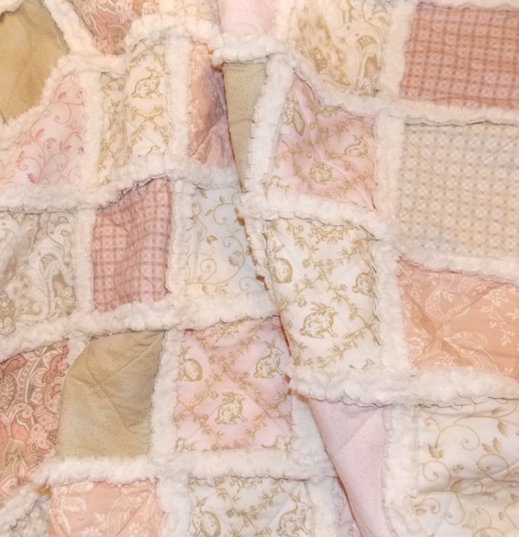 baby girl rag quilt blanket pink tan ivory shabby chic baby girl rag quilt blanket pink tan ivory shabby chic