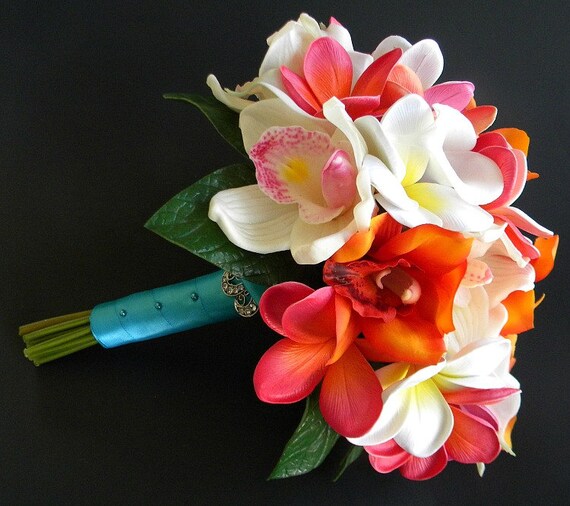 Sunset Beach Tropical Bridal Bouquet with real by BlueLilyBridal