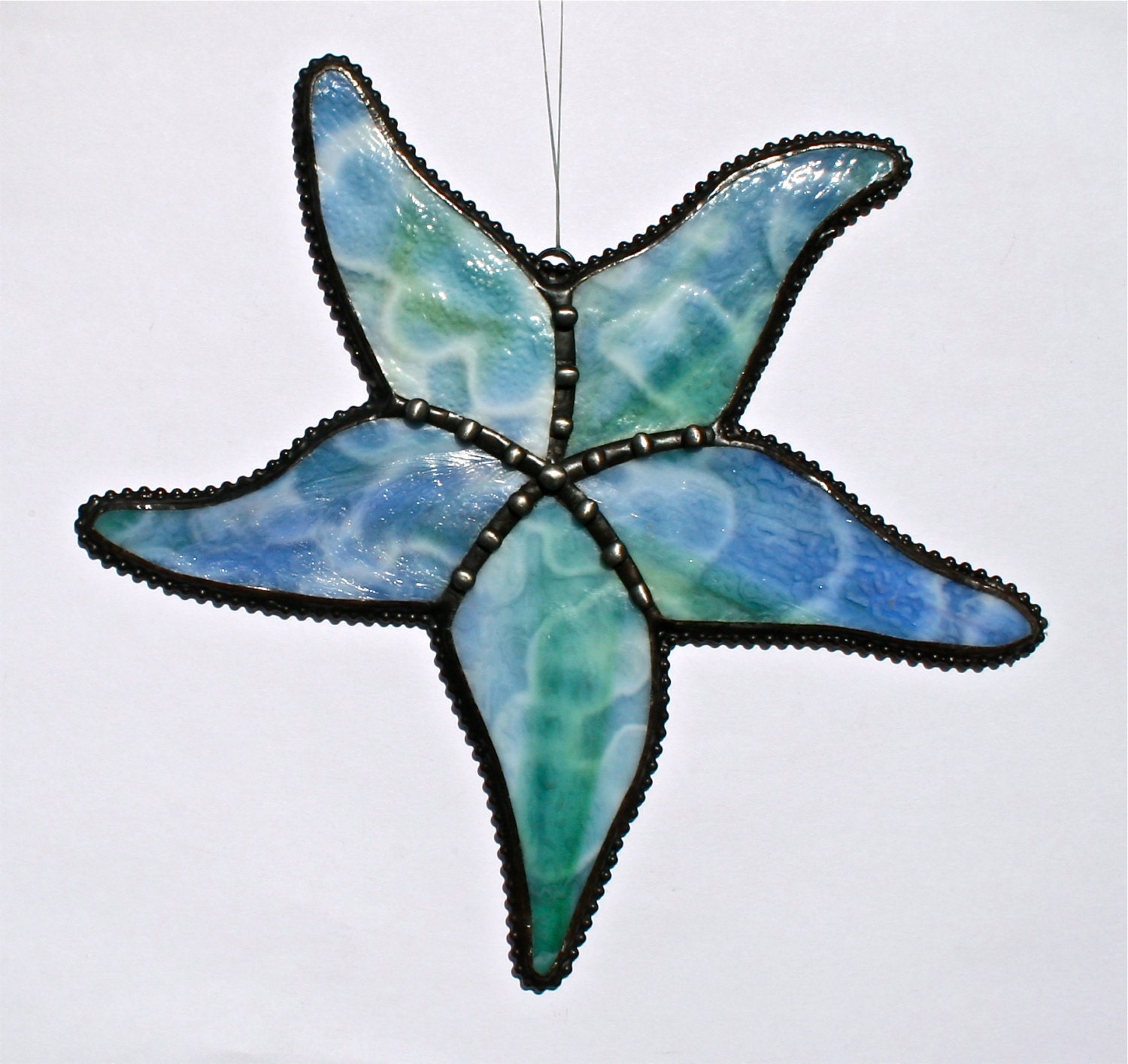 Stained Glass STARFISH Suncatcher Cobalt Blues Green