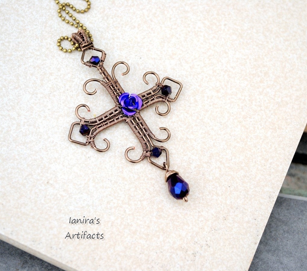 Gothic wire wrapped cross pendant