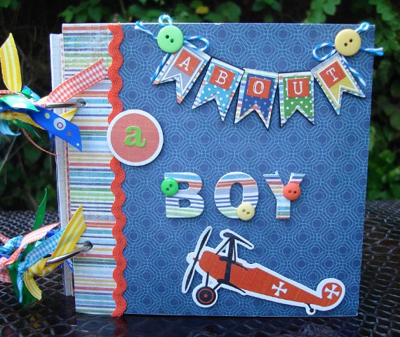 Items similar to Scrapbook Album, Boy Mini Album, Handmade Mini Album ...