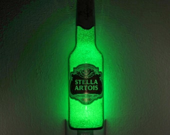 Stella Artois12oz Night Light / Accent Lamp- VIDEO DEMO- Eco LED..."Diamond Like" Glass Crystal Coating on interior