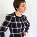 S A L E.......Vintage 1960s Navy Blue Plaid midlength Wool Button Dress with Long sleeves