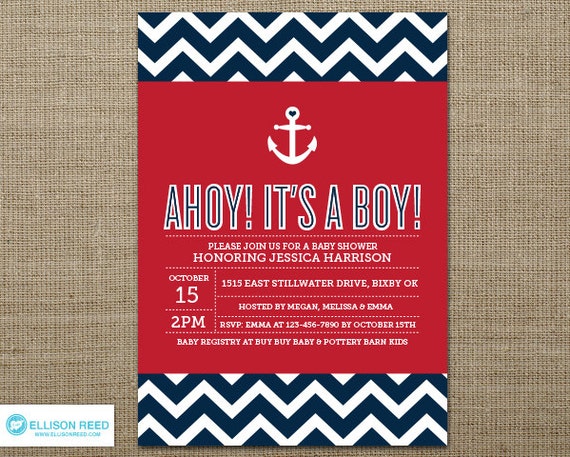 ... Anchor - Chevron - Boy Baby Shower Invitation - Baby Shower Printable