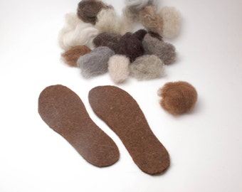 Organic wool felt insoles - natural eco-friendly boot shoe slipper clog liners