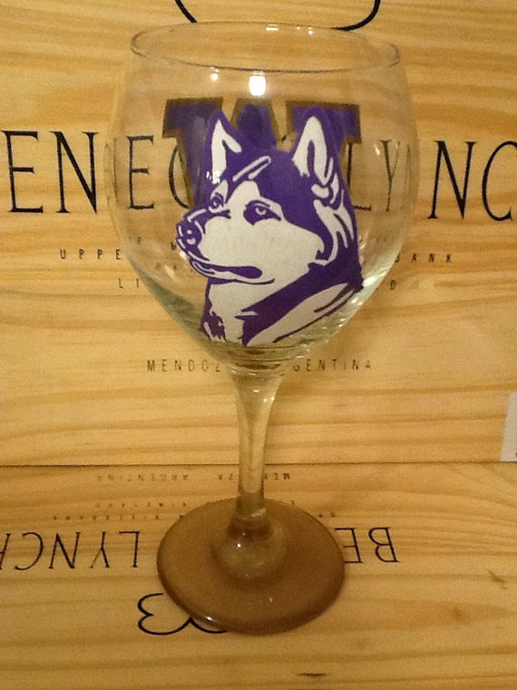 Hand Painted Washington Huskies Wine Glass by brandiedmonds