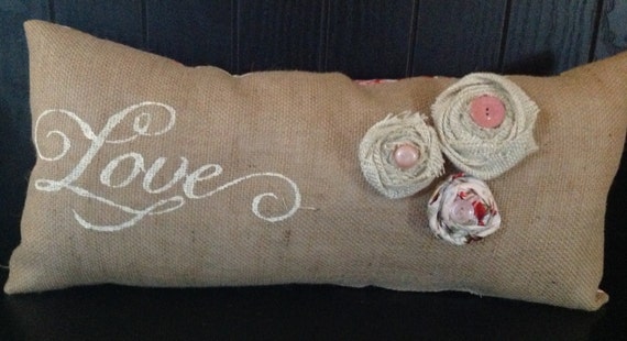 Burlap Hand painted "Love" pillow
