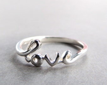 Cursive Love Ring in Sterling Silver, Silver Love Ring, Jewelry, Rings, Friendship Ring, Cursive Ring, Bridesmaid, Weddings, Favors, Summer,