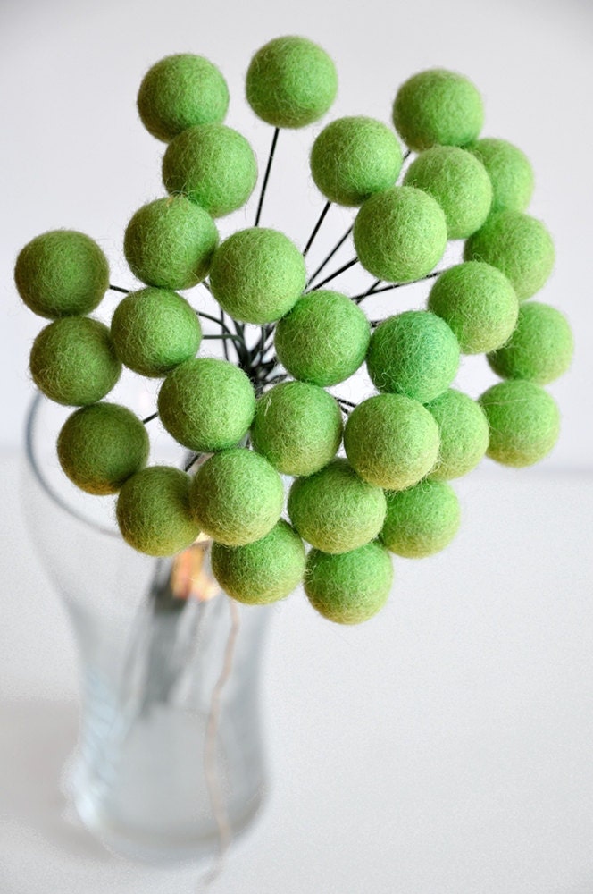 Felt flower bouquet pom pom flowers green lime billy by mellsva