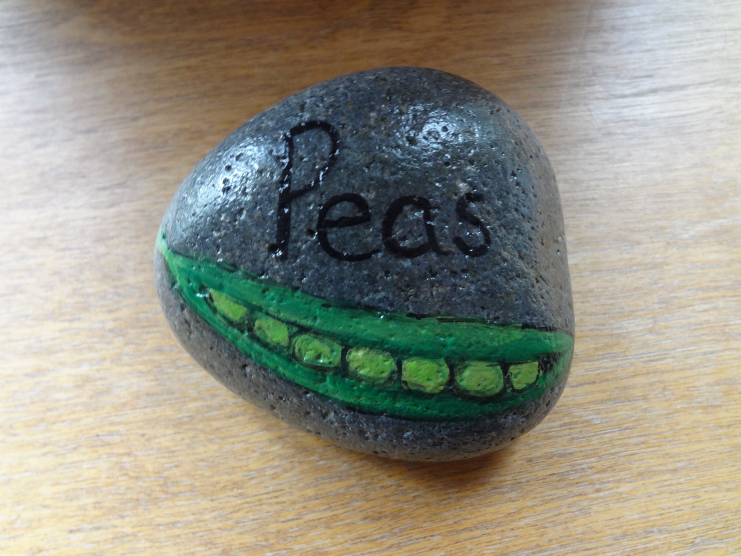 Peas Hand Painted Stone Veggie Garden Marker by OverbrookStone