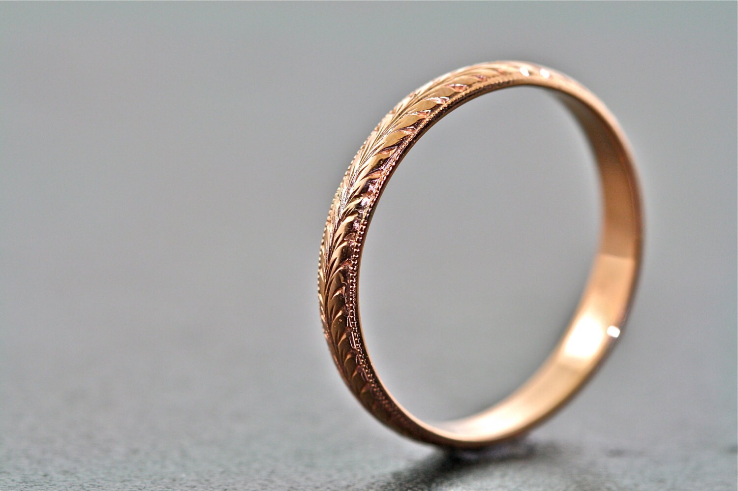 14kt Rose Gold Hand Engraved Wedding Band