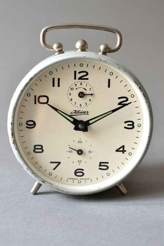 Vintage alarm clock West German Kaiser light gray MidCentury