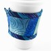 Quilted Coffee Sleeve, Cotton Cup Wrap, Reversible Coffee Cozy in Blue and Green Hand Dyed Fabrics