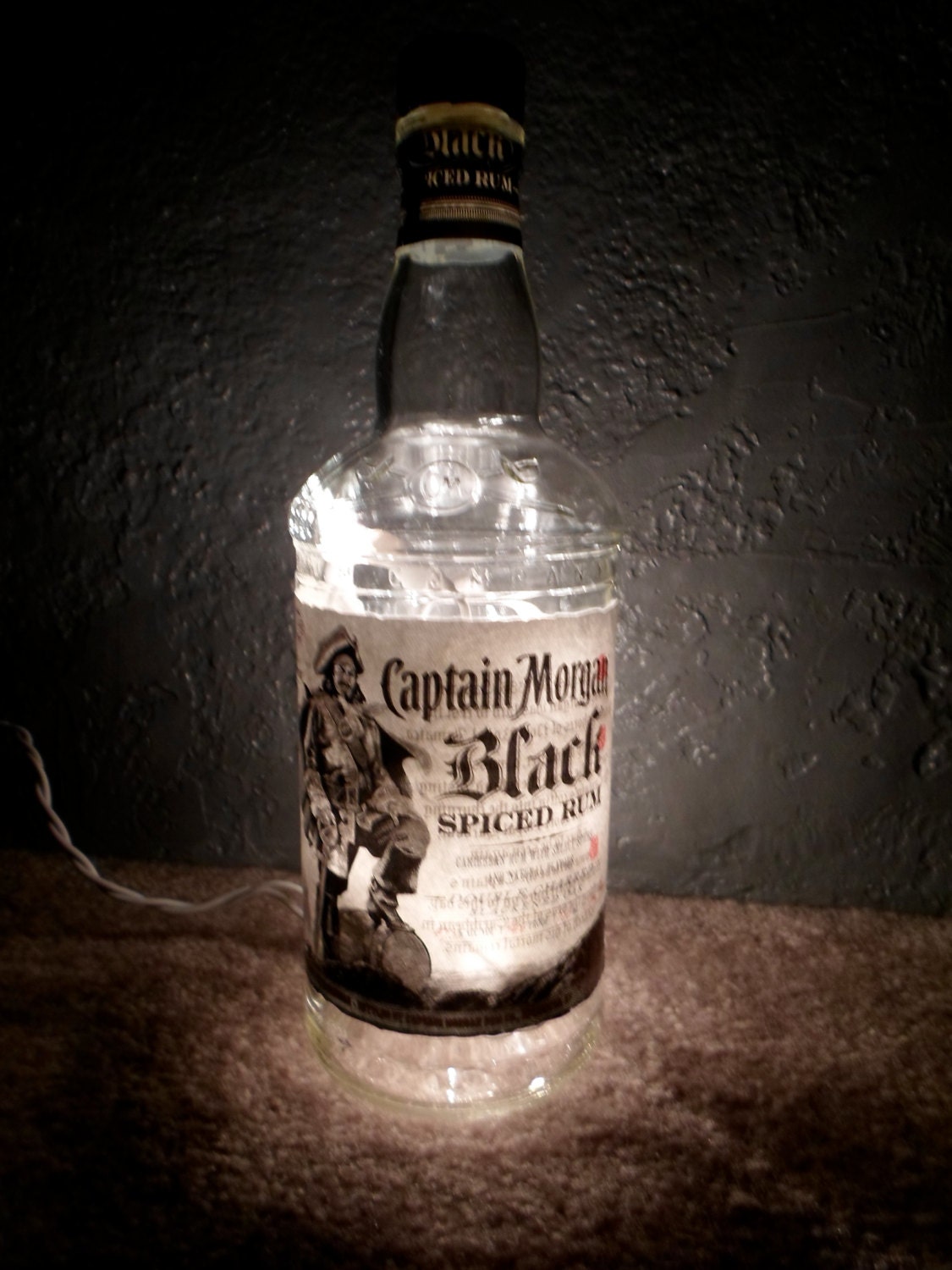 Lighted Captain Black Glass Bottle by SchulersGlassDecor