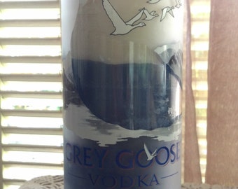 Tall GREY GOOSE VODKA Candle made from recycled upcycled glass bottle Man cave bar decor