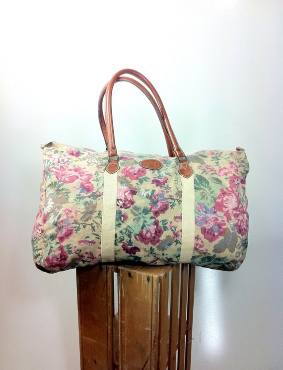 Huge Floral Canvas Duffel Bag Floral Tapestry Top Handle Bag