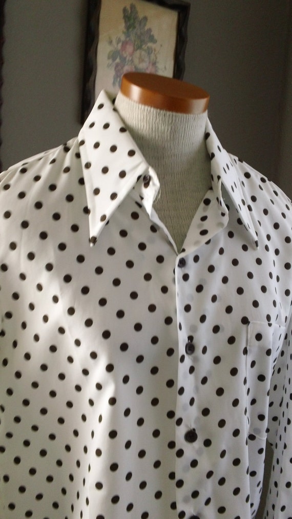 RESERVED MATTHEW 60s Mens Brown Polka Dot Dress Shirt