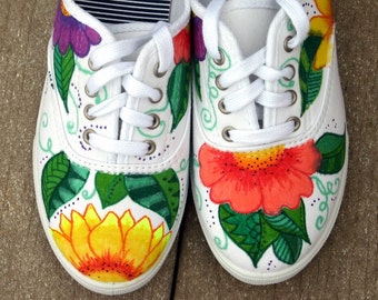 Hand painted shoes, sneakers, tropical art, original art, OOAK, womens sneakers, Custom sneakers, handpainted