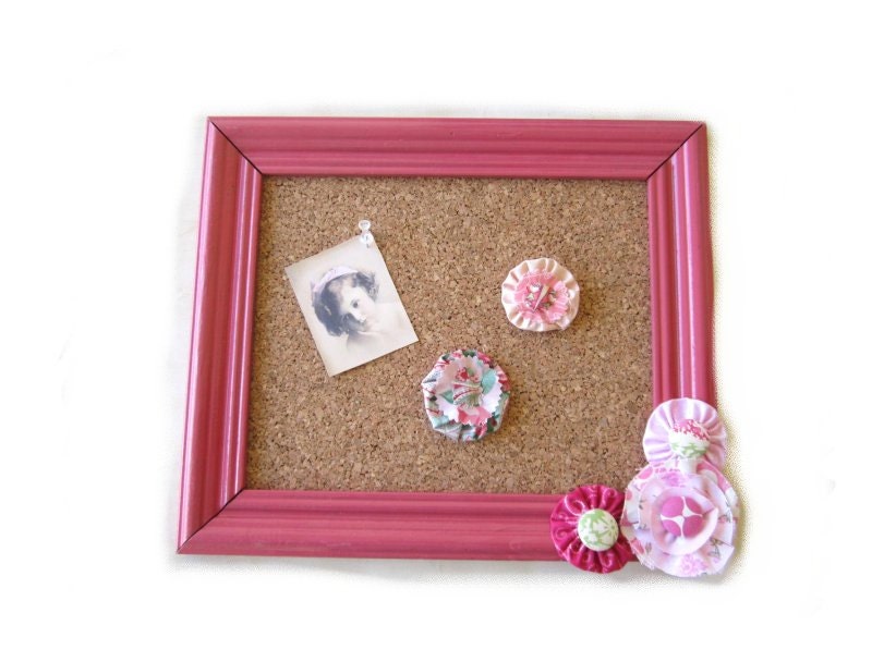 Upcycle Hot Pink Bulletin Board Accented with Fabric Flowers