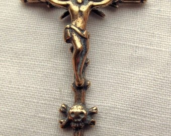 Bronze Crucifix, Skull & Crossbones, Europe, 18C - 2 3/8"