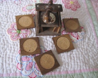 Phone Coaster Holder and 5 coaster, Coasters, Phone, Wood Phone, Country Decor, Vintage Home Decor, Table Decor, :)s*