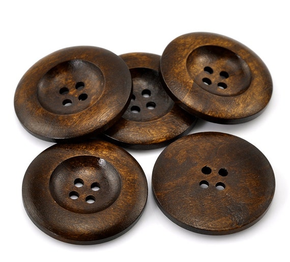 Large Dark Brown Coffee Wooden Button 35mm 1 by SuppliesSundries