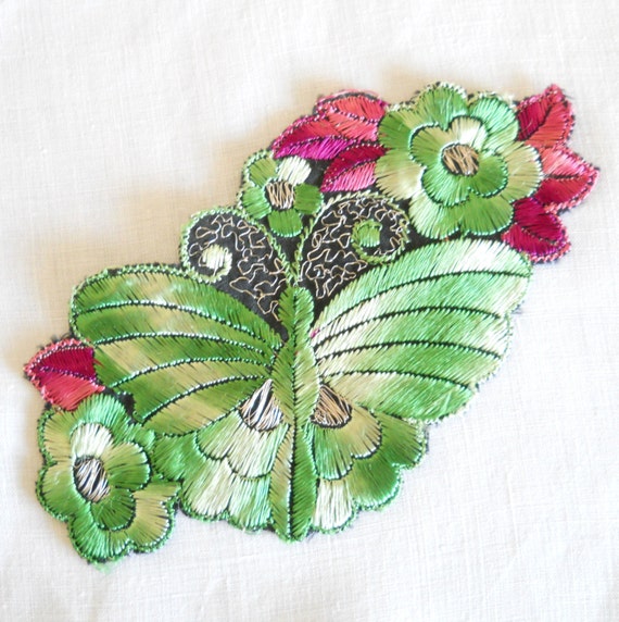 Vintage silk applique art nouveau applique butterfly applique