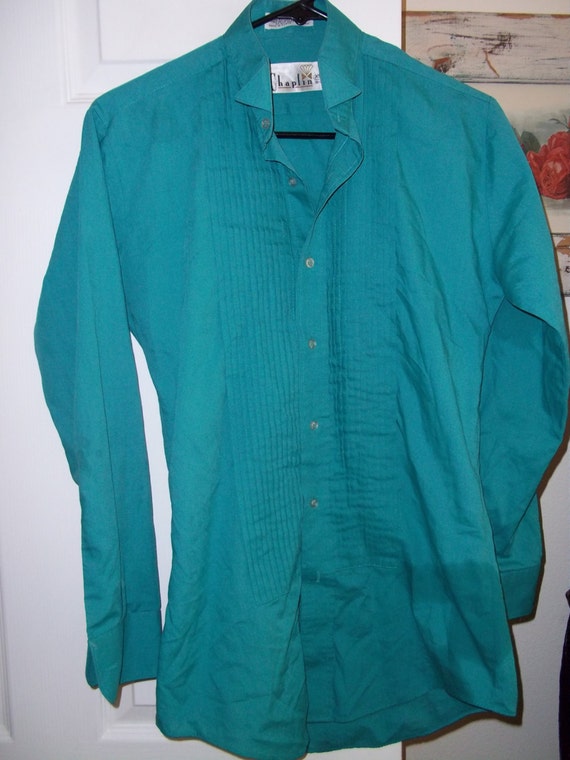 Vintage 1970's mens bold teal tuxedo shirt in by pammyscloset