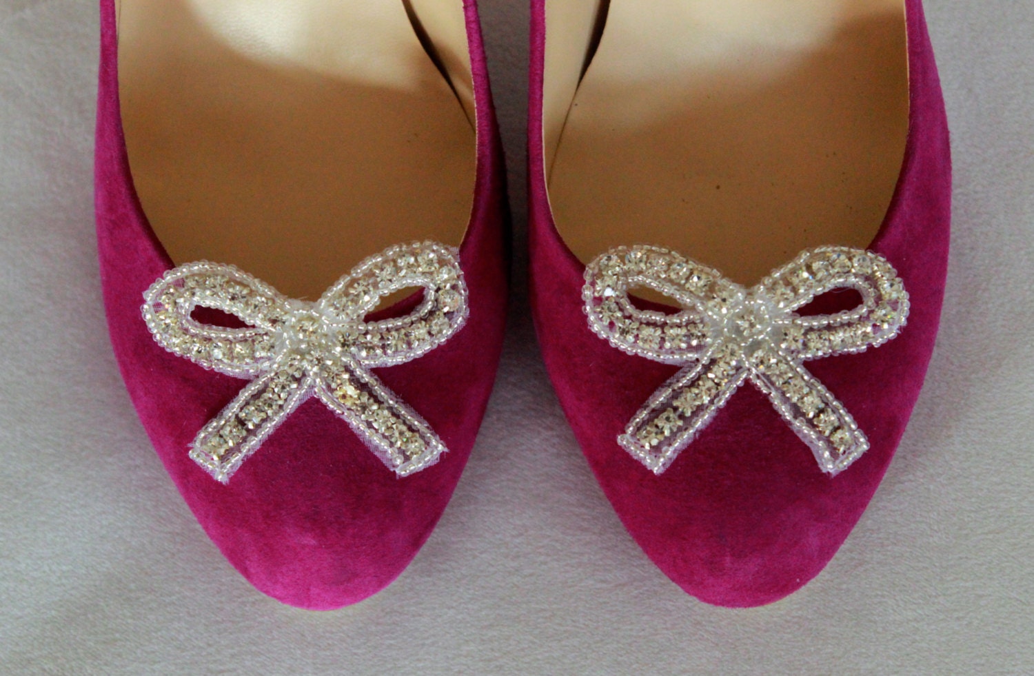 Rhinestone Bow Shoe Clips White Bridal by RisaRuthDesigns on Etsy