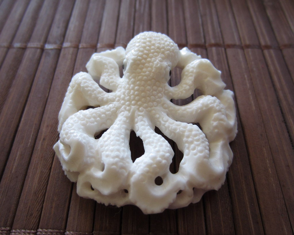 Elaborate Detail Hand Carved Octopus , Bone carving, Jewelry making