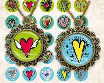 Valentine's Hearts Circles Digital Collage Sheet 1inch. 12mm. Printable round images for bottle caps magnets pendants cabochon JPG File 121