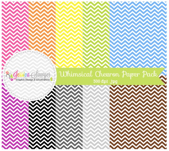 INSTANT DOWNLOAD, whimsical chevron digital paper pack - preppy background - card making - invitation - printable papers Il_570xn