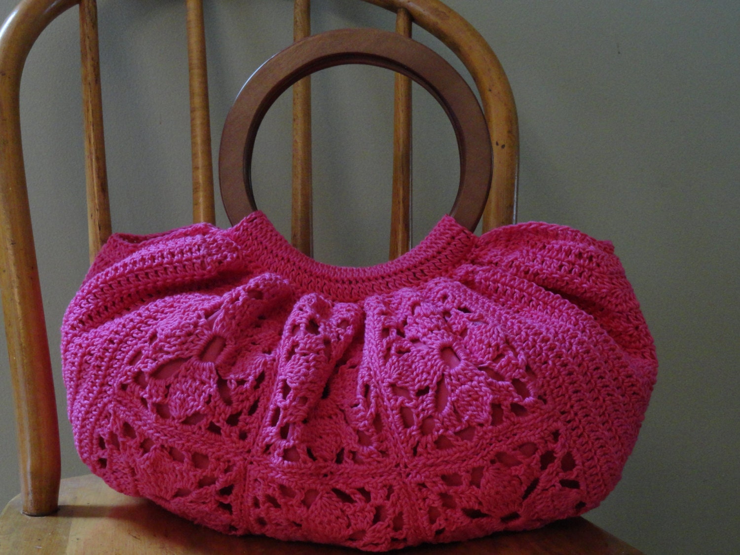 Crochet Fat Bottom Bag Purse Large Bright Pink Granny Squares