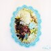 Fabric Brooch Crochet Brooch flowers bouquet turquoise blue Lace Romantic Oval Shabby chic French Country brooches