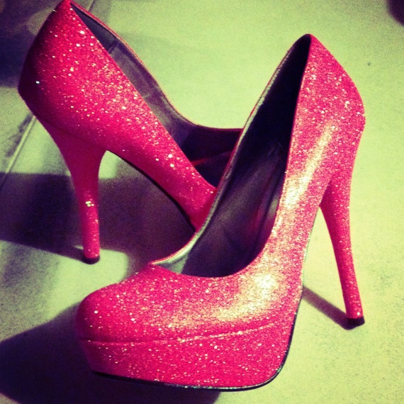 Items similar to NEON Pink Glitter Heels - HOT Summer Color - Sparkle ...