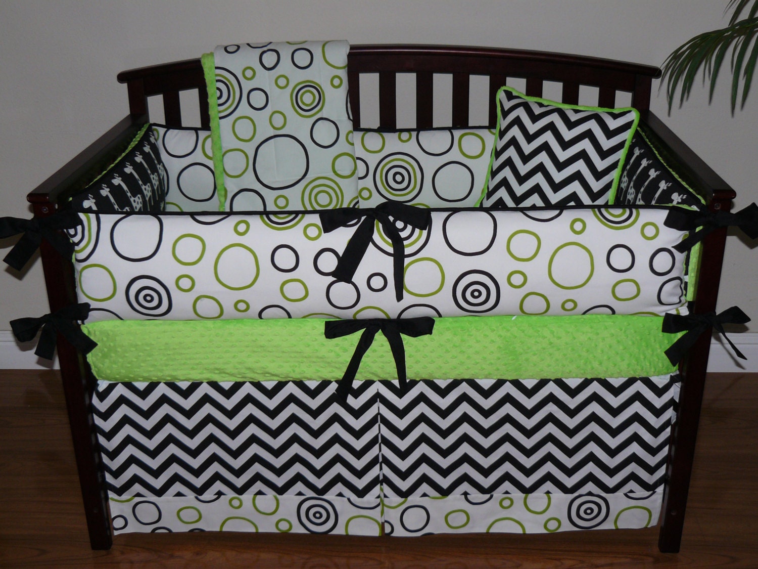 Boy Baby Bedding Lime Black White 3pc Bedding Set.