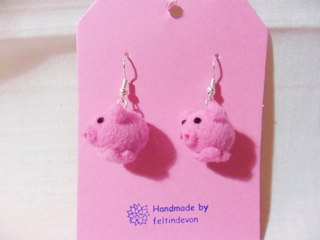 Needle felted pig earrings pig earrings felted earrings