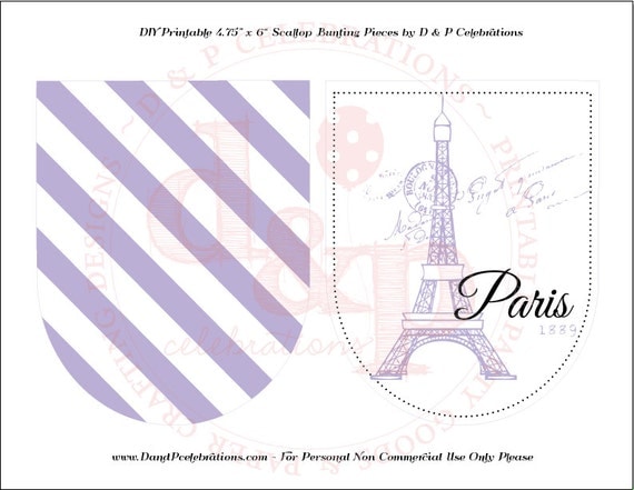 Paris Scalloped Bunting Pieces in Lavender DIY Printable Page Il_570xn