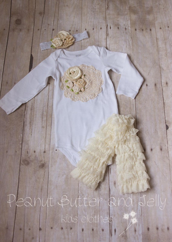 Items similar to Girls Roses and lace appliqued onesie matching