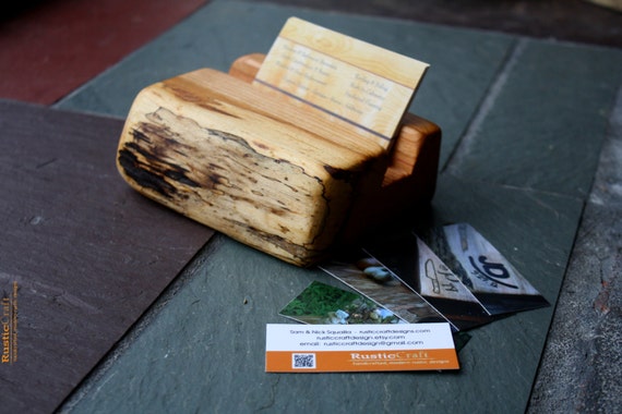 Wood Business Card Holder Rustic Live Edges Unique Office