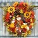 SALE Friendly Harvest Scarecrow Sunflower and Poppies Wreath, Fall Holiday Decor, crow, XXL, mums, roses