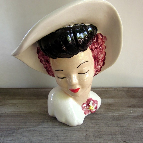 Vintage 1940's Lady Head Vase Style Glamour Girl Pin up
